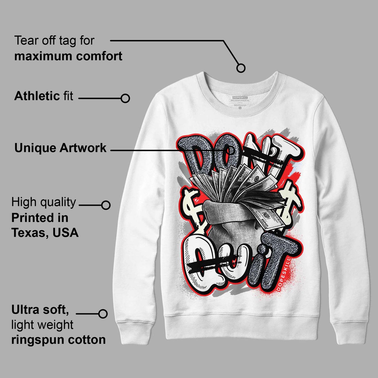 White Cement Reimagined 3s DopeSkill Sweatshirt Don't Quit Graphic