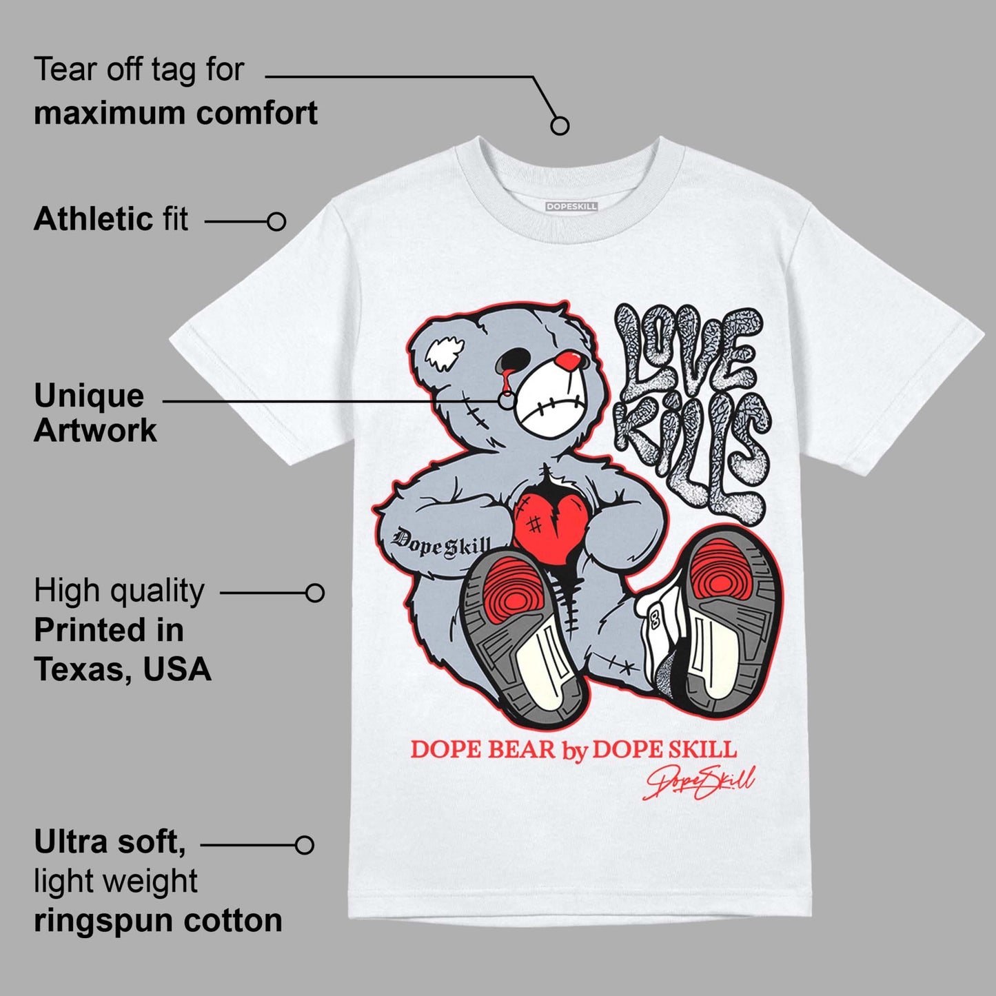 White Cement Reimagined 3s DopeSkill T-Shirt Love Kills Graphic