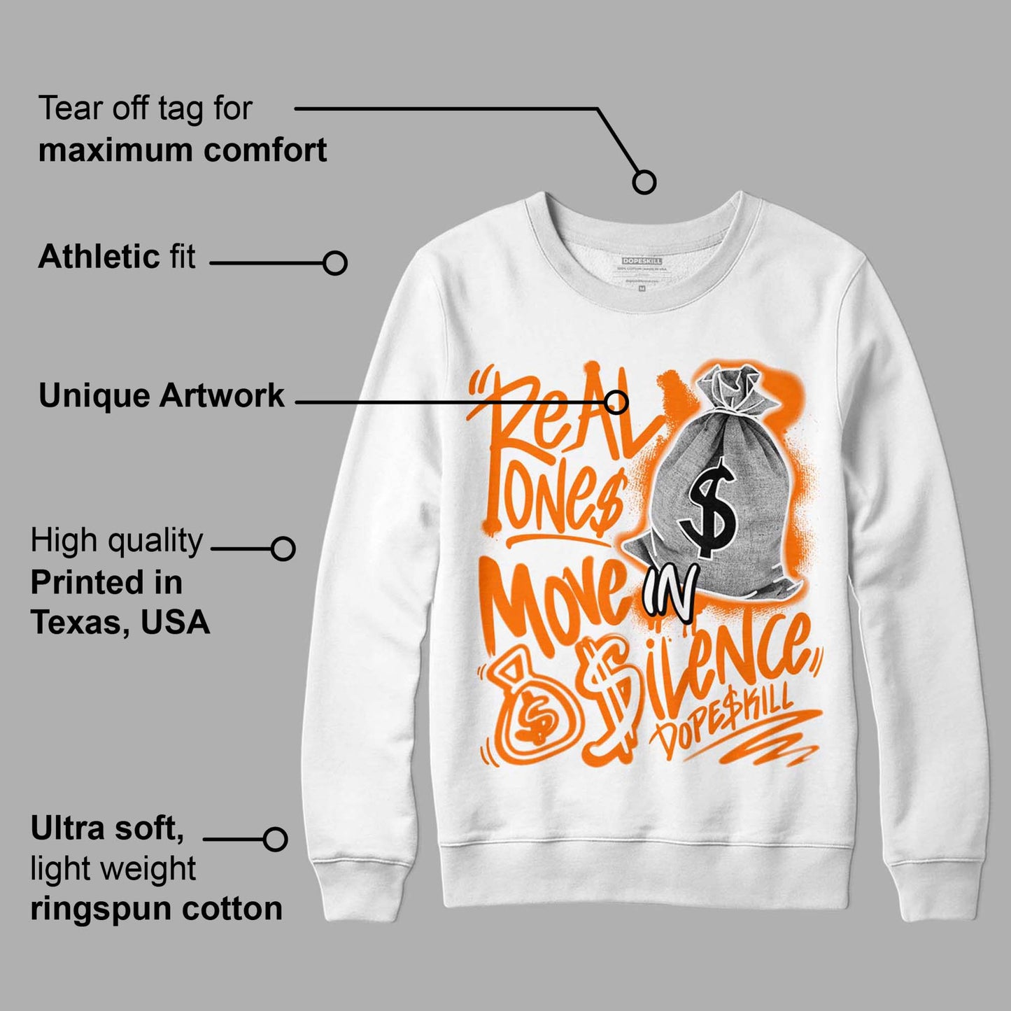 Dunk Low Magma Orange DopeSkill Sweatshirt Real Ones Move In Silence Graphic