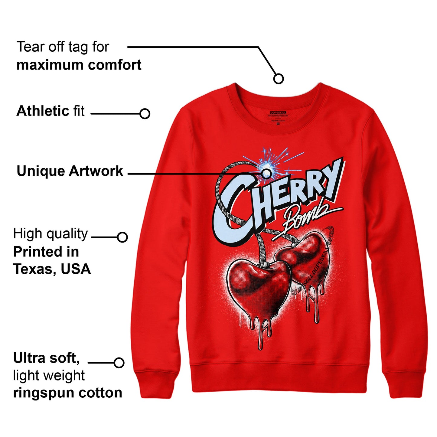 Cherry 11s DopeSkill Varsity Red Sweatshirt Cherry Bomb Graphic