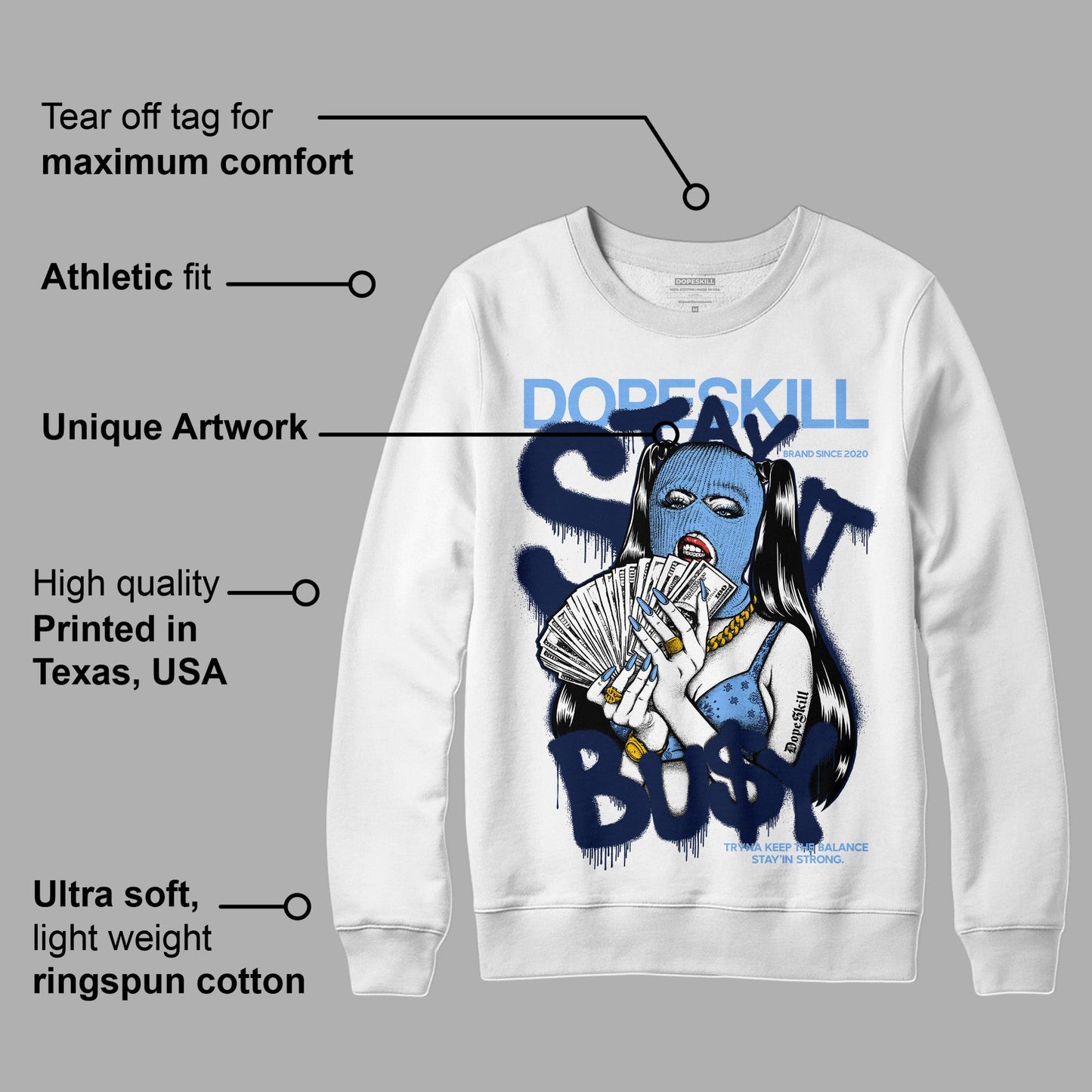 Midnight Navy 5s DopeSkill Sweatshirt Stay It Busy Graphic