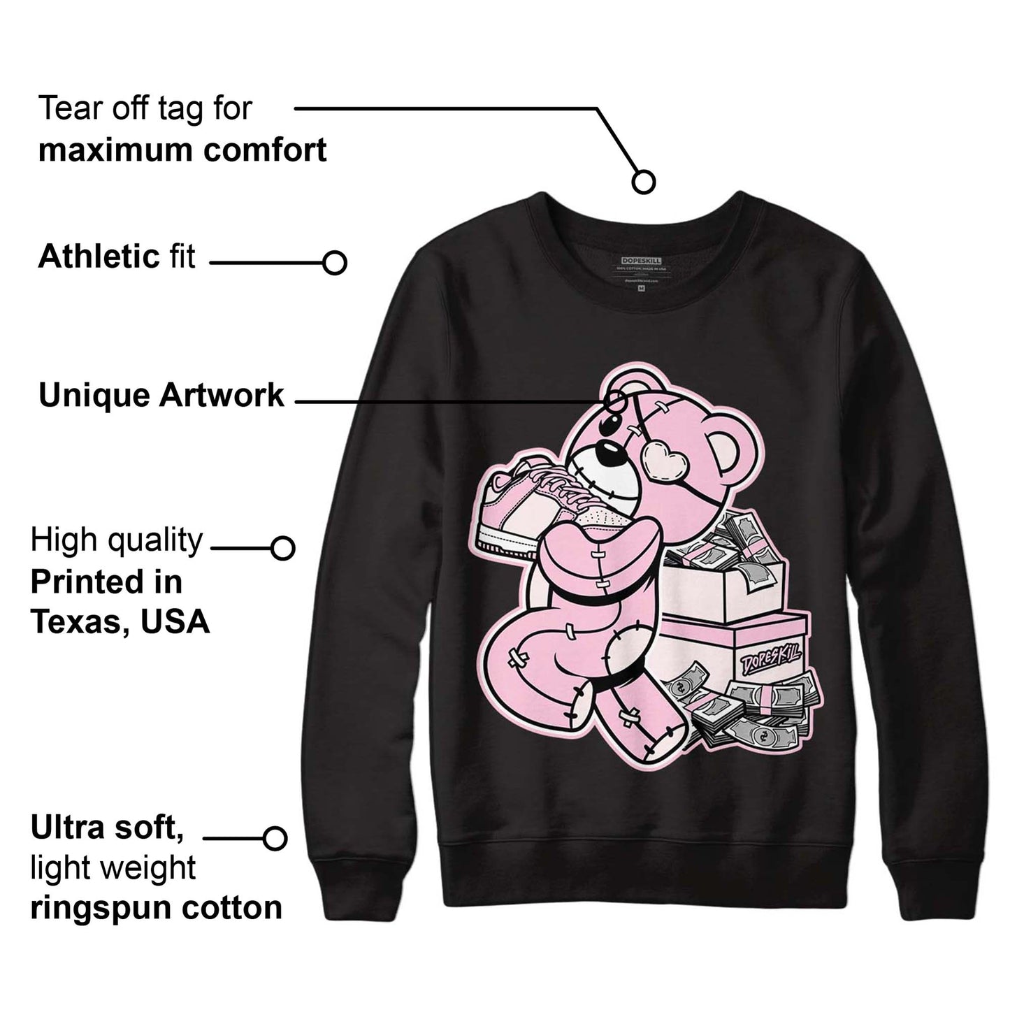 Dunk Low Pink Foam DopeSkill Sweatshirt Bear Steals Sneaker Graphic