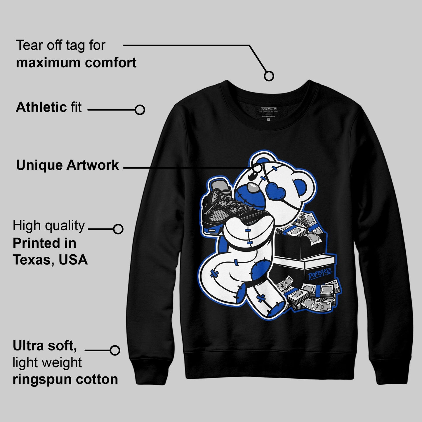 AJ 5 Racer Blue DopeSkill Sweatshirt Bear Steals Sneaker Graphic