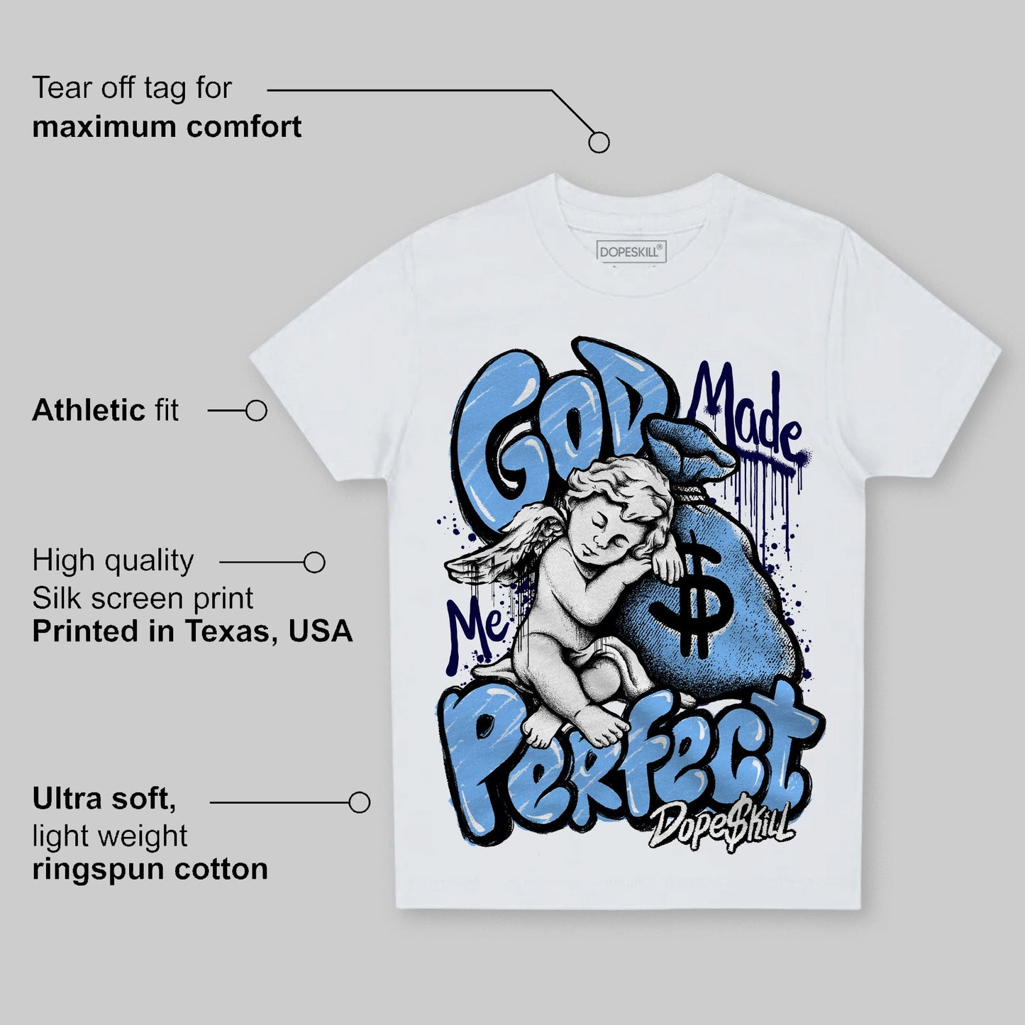 University Blue 6s DopeSkill Toddler Kids T-shirt God Made Me Perfect Graphic
