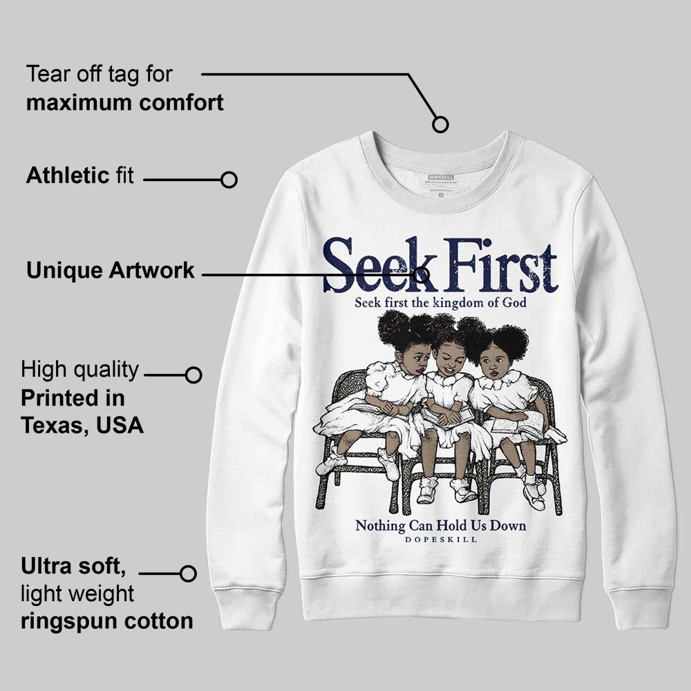Midnight Navy 3s DopeSkill Sweatshirt New Seek First Graphic