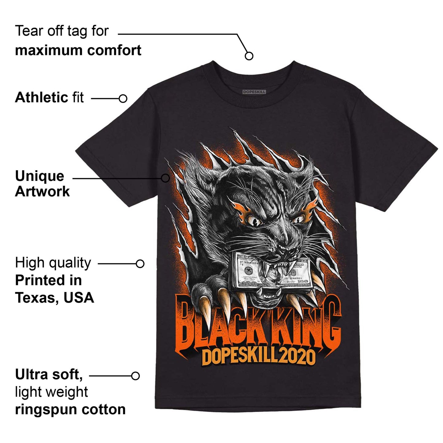 Brilliant Orange 12s DopeSkill T-Shirt Black King Graphic