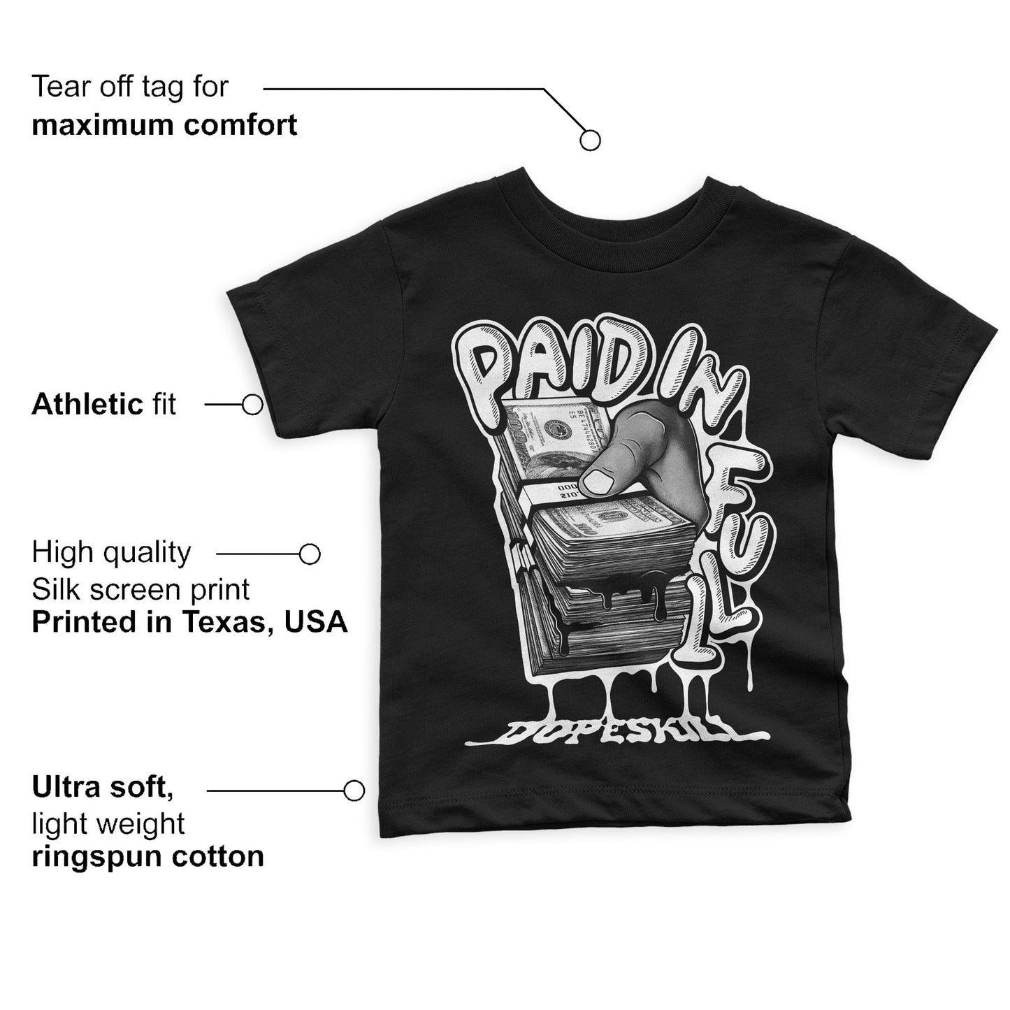 Panda White Black Dunk Low DopeSkill Toddler Kids T-shirt Paid In Full Graphic