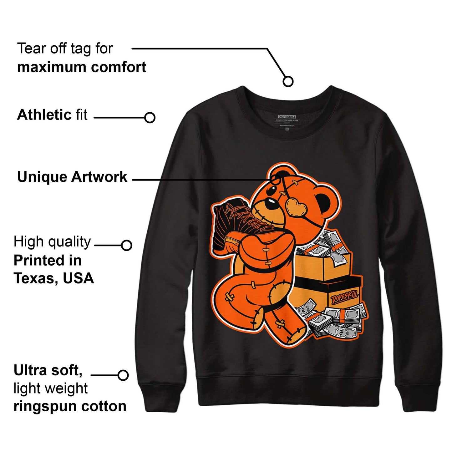 Brilliant Orange 12s DopeSkill Sweatshirt Bear Steals Sneaker Graphic