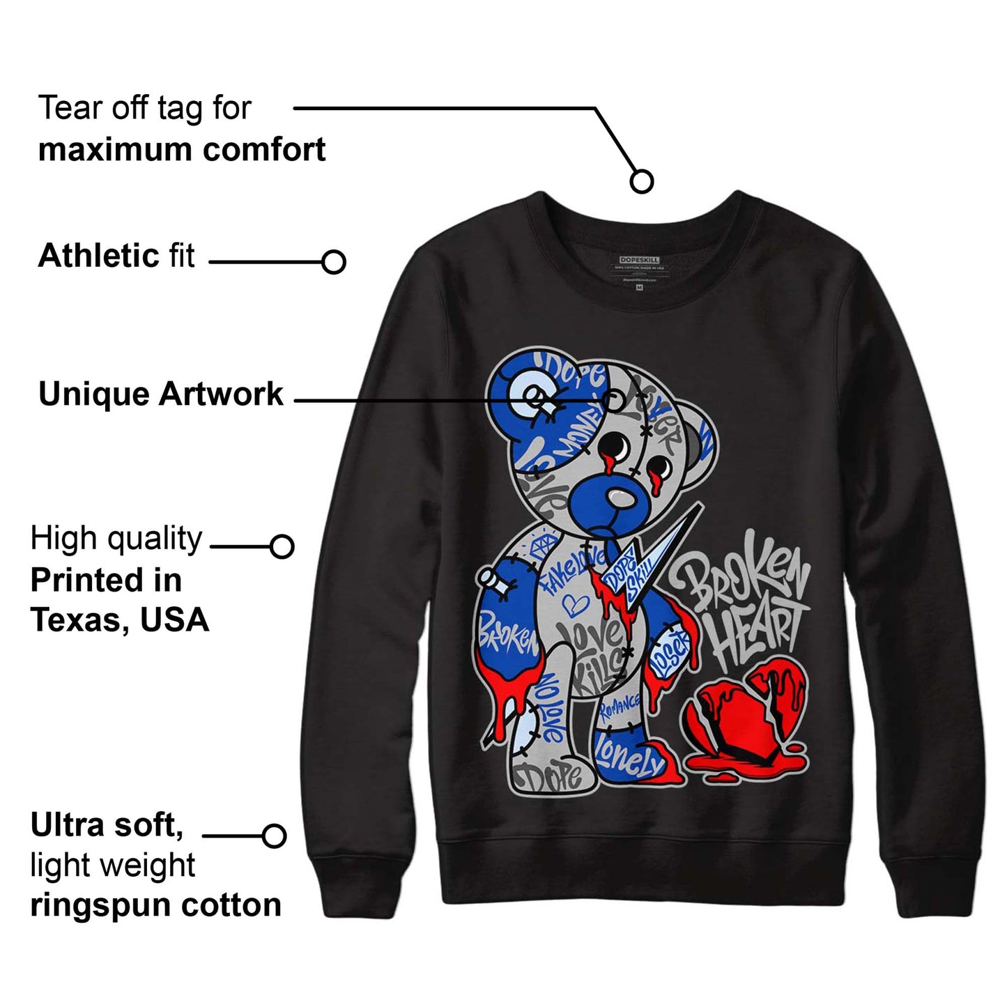 AJ 5 Racer Blue DopeSkill Sweatshirt Broken Heart Graphic