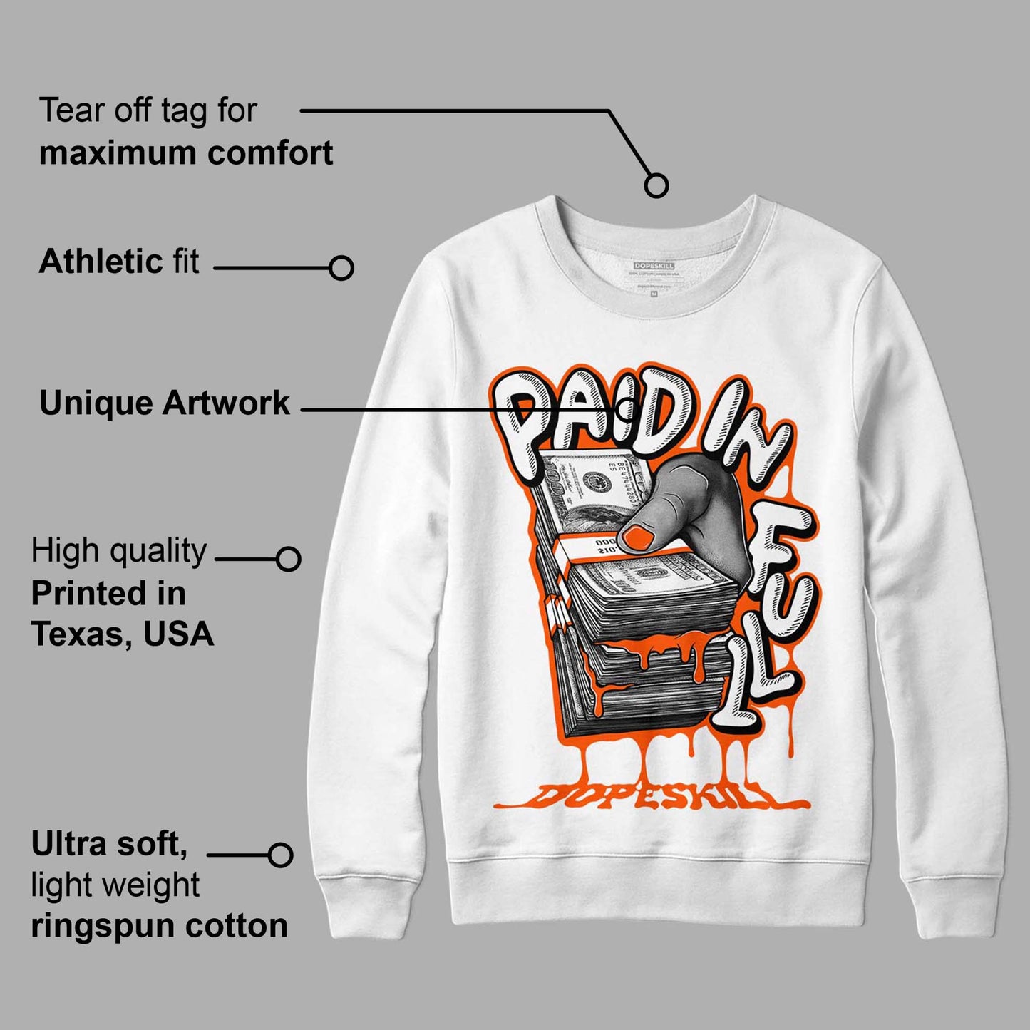Orange Milk DopeSkill Sweatshirt Paid In Full Graphic