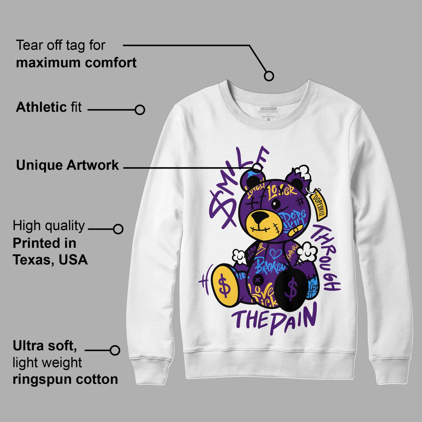 Field Purple 12s DopeSkill Sweatshirt Smile Through The Pain Graphic