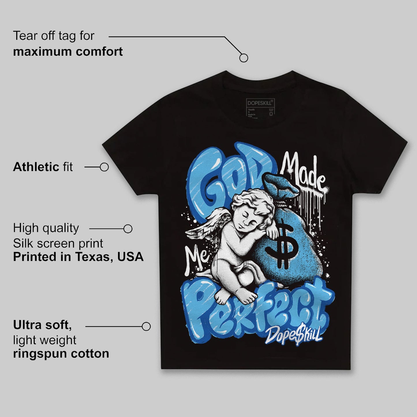Blueberry 12s DopeSkill Toddler Kids T-shirt God Made Me Perfect Graphic
