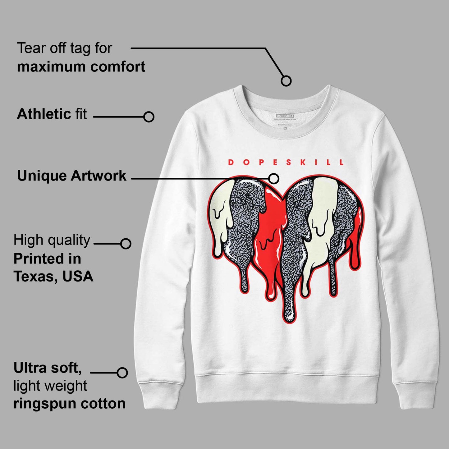 White Cement Reimagined 3s DopeSkill Sweatshirt Slime Drip Heart Graphic