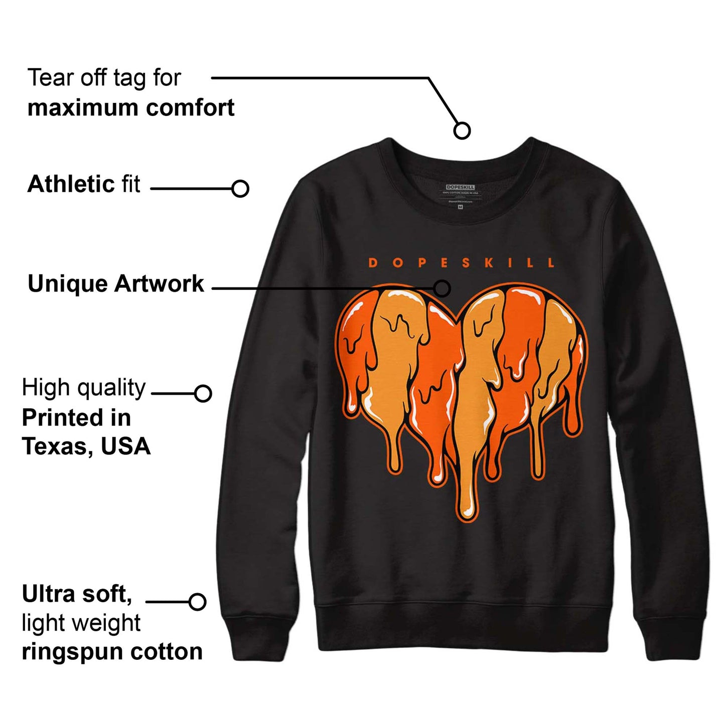 Brilliant Orange 12s DopeSkill Sweatshirt Slime Drip Heart Graphic