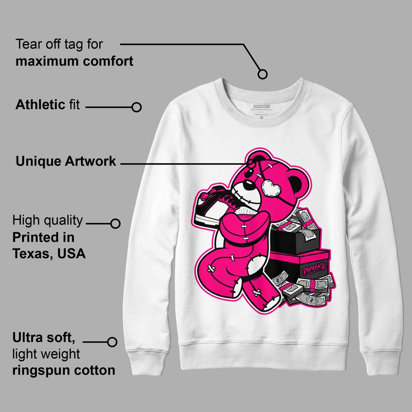 Fierce Pink 1s DopeSkill Sweatshirt Bear Steals Sneaker Graphic