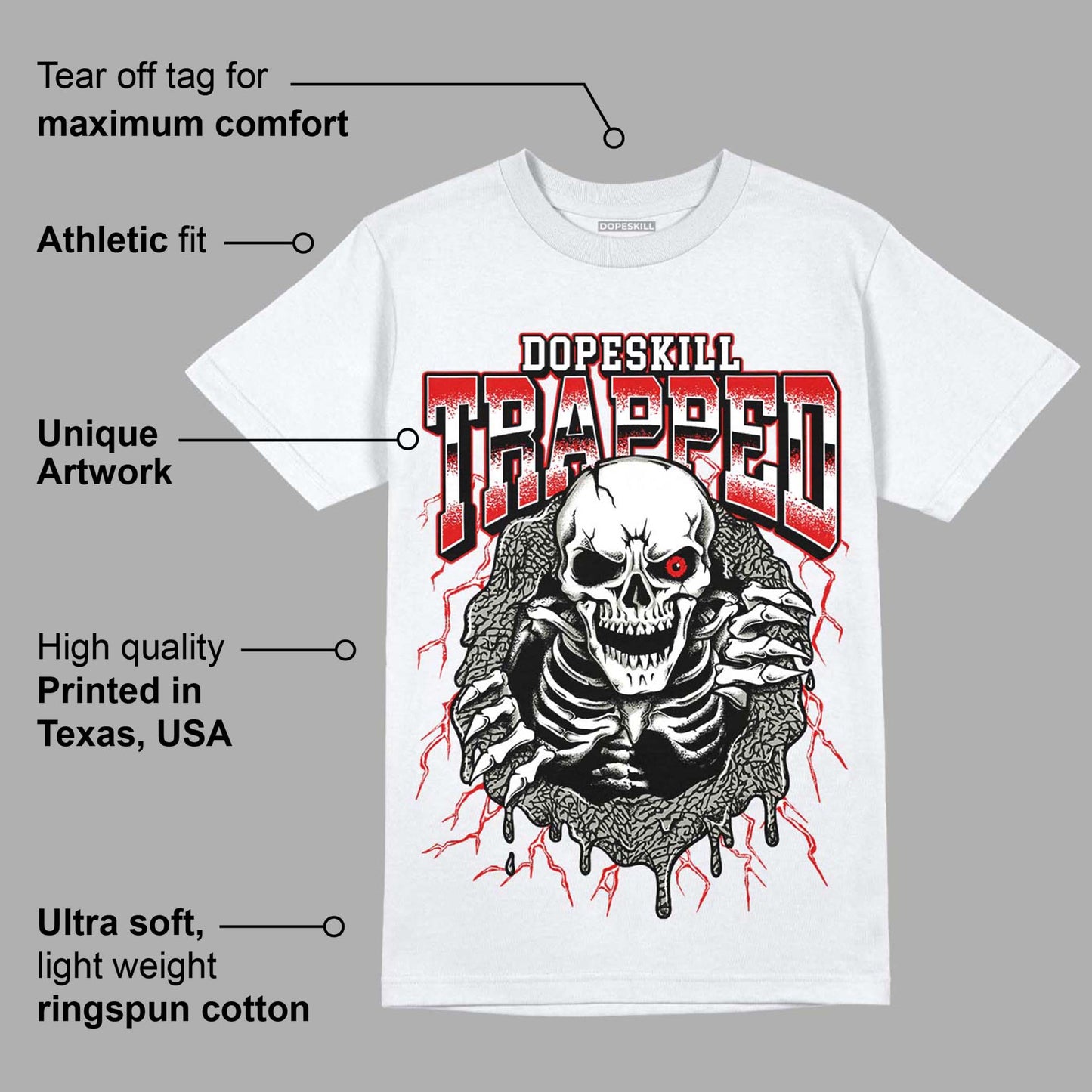 Fire Red 3s DopeSkill T-Shirt Trapped Halloween Graphic