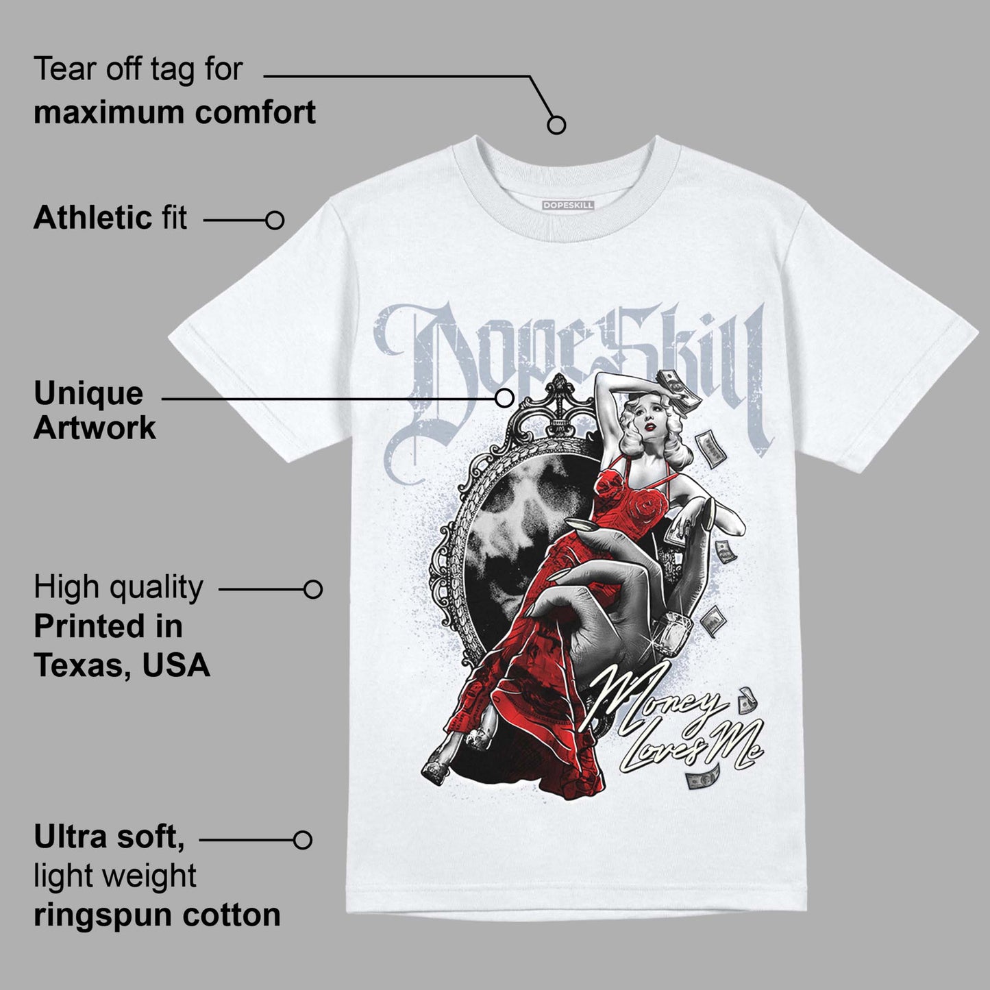 White Cement Reimagined 3s DopeSkill T-Shirt Money Loves Me Graphic
