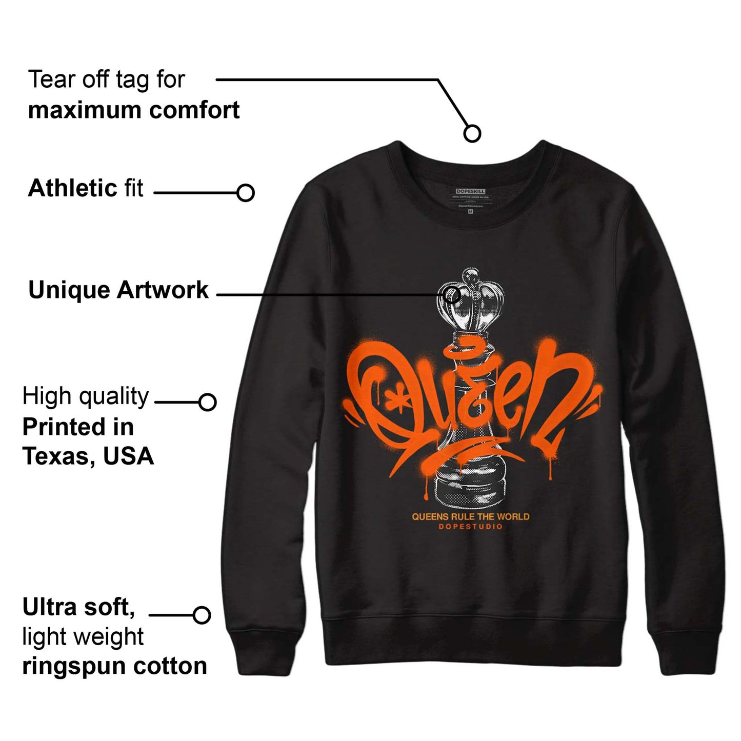 Brilliant Orange 12s DopeSkill Sweatshirt Queen Chess Graphic