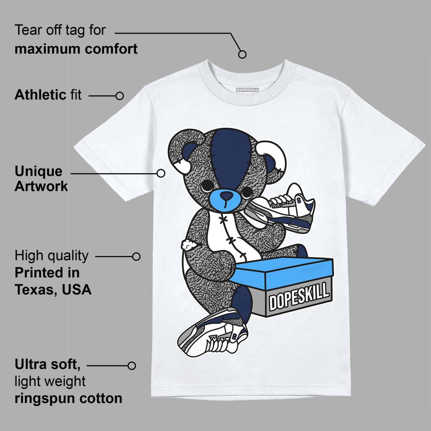 Midnight Navy 3s DopeSkill T-Shirt Sneakerhead BEAR Graphic