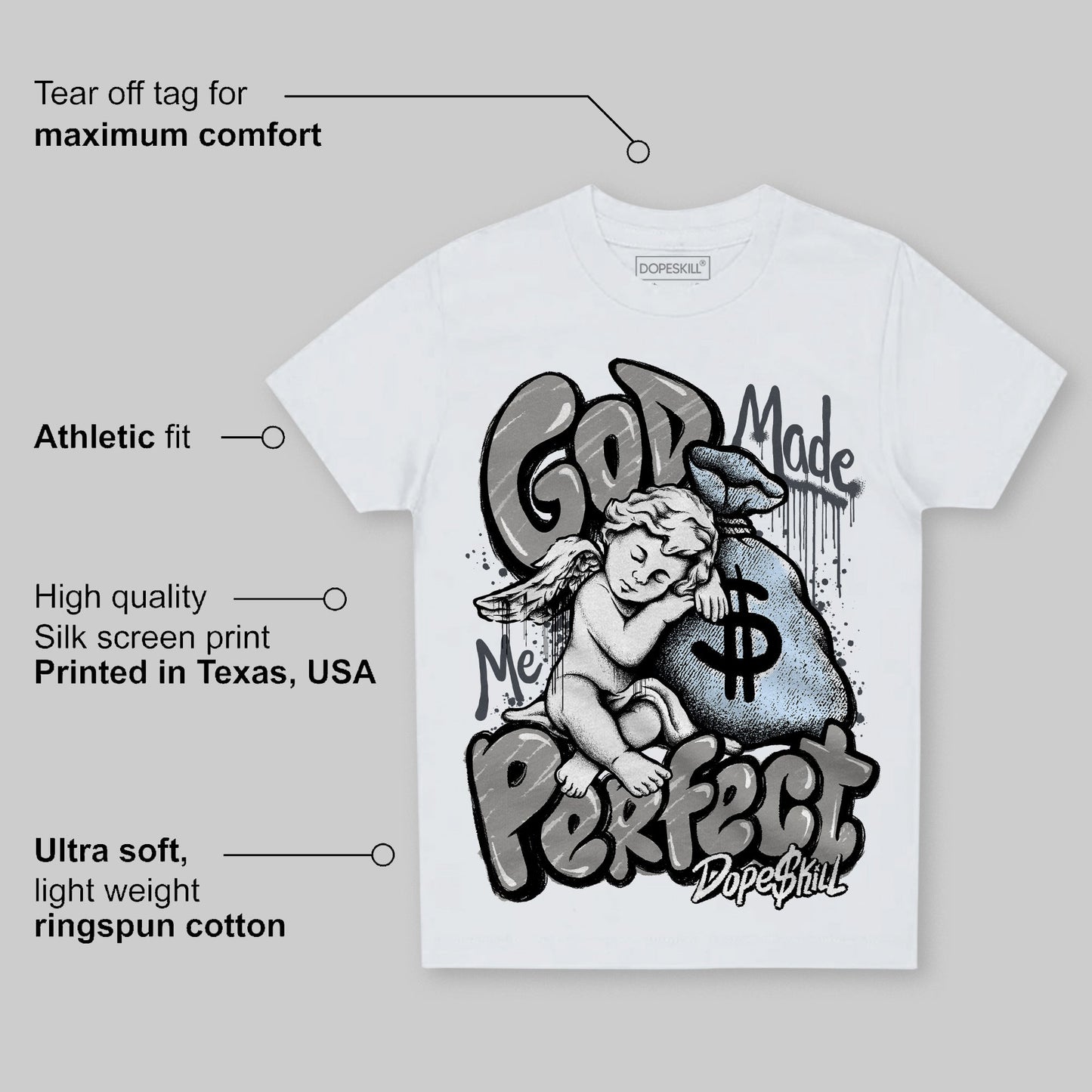 Cool Grey 11s DopeSkill Toddler Kids T-shirt God Made Me Perfect Graphic