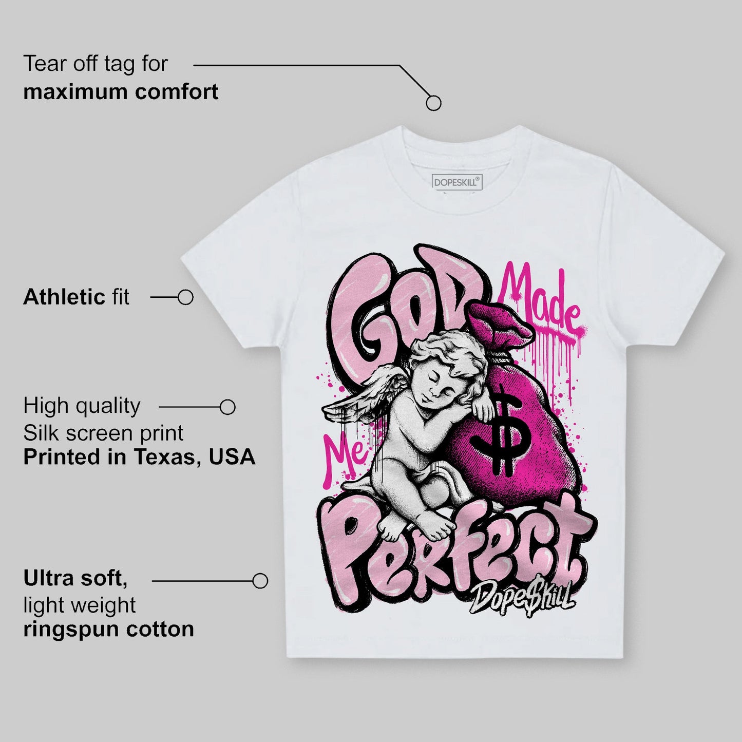 Triple Pink Dunk Low DopeSkill Toddler Kids T-shirt God Made Me Perfect Graphic