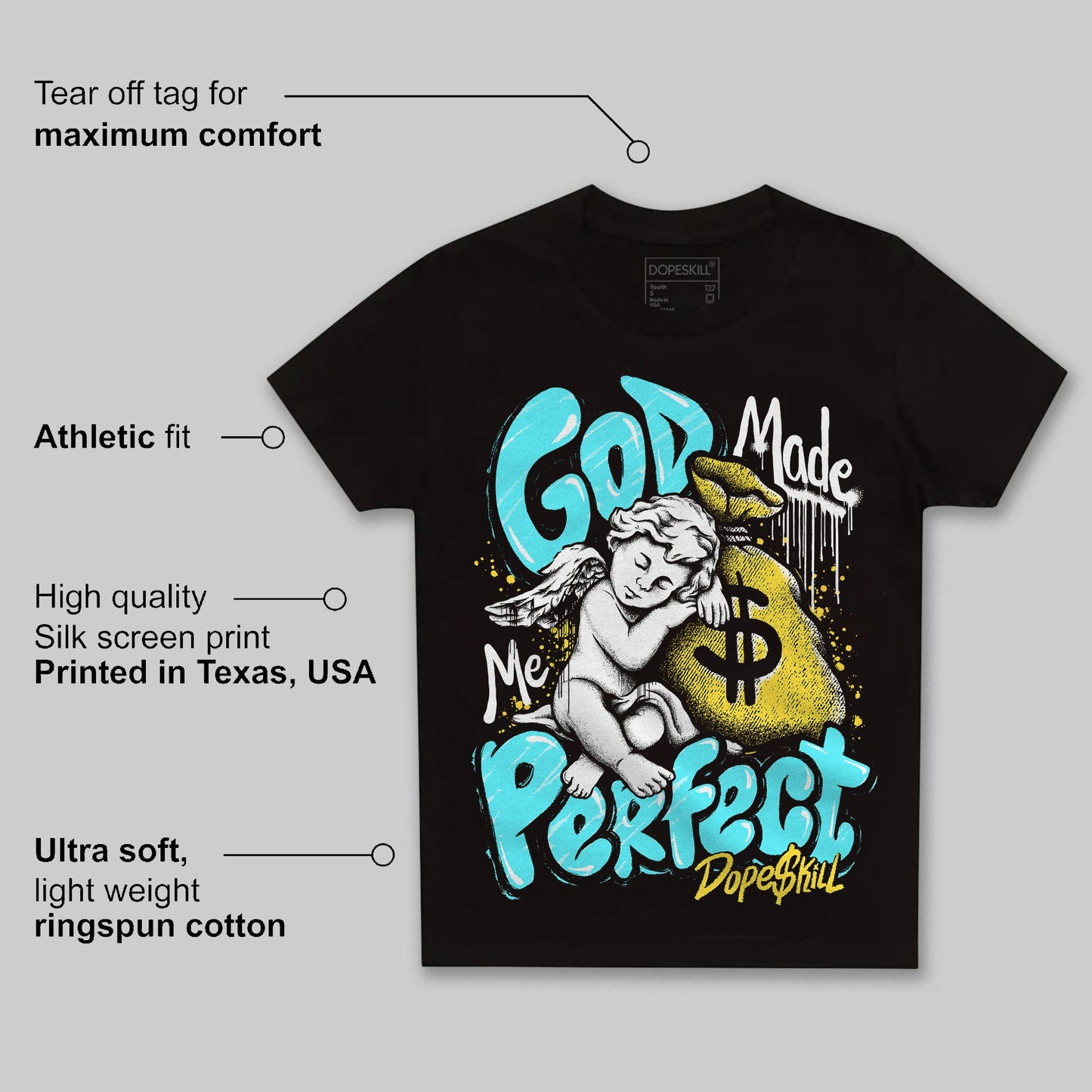 Aqua 5s DopeSkill Toddler Kids T-shirt God Made Me Perfect Graphic