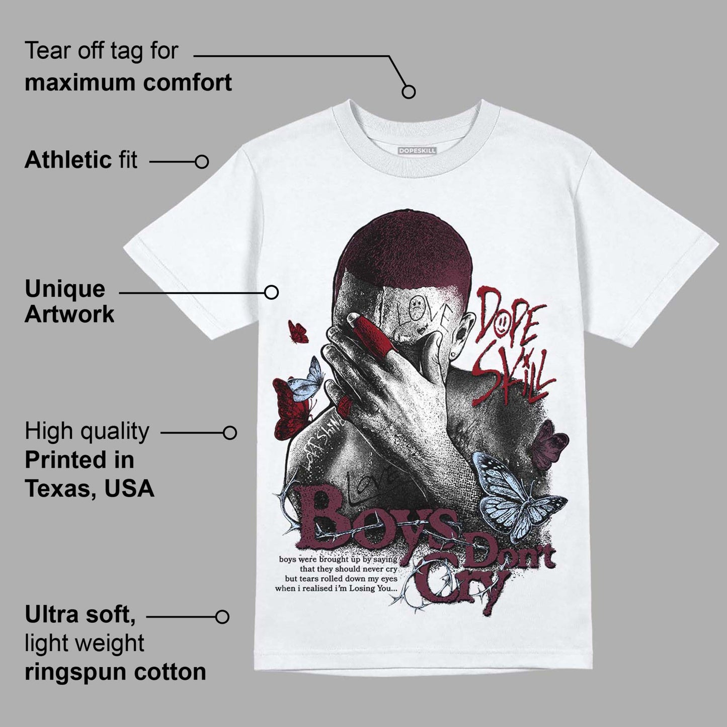 Burgundy 5s DopeSkill T-Shirt Boys Don't Cry Graphic