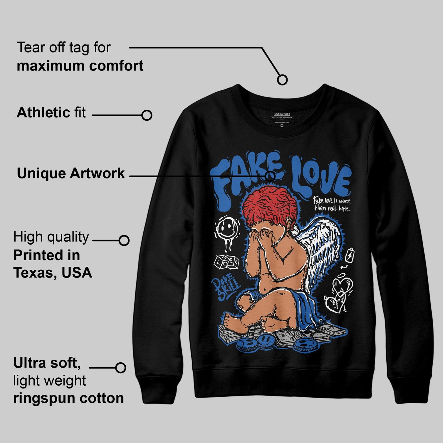 Blueberry 12s DopeSkill Sweatshirt False Love Graphic