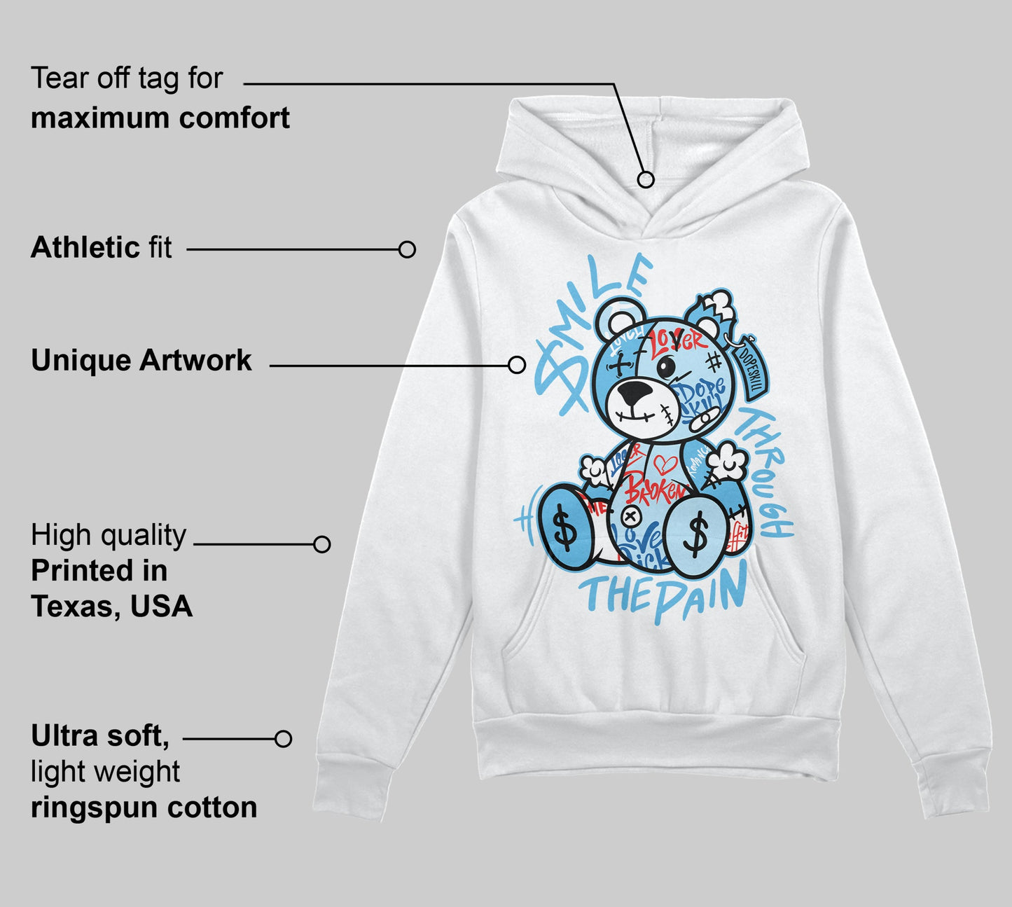 Legend Blue 11s DopeSkill Hoodie Sweatshirt Smile Through The Pain Graphic