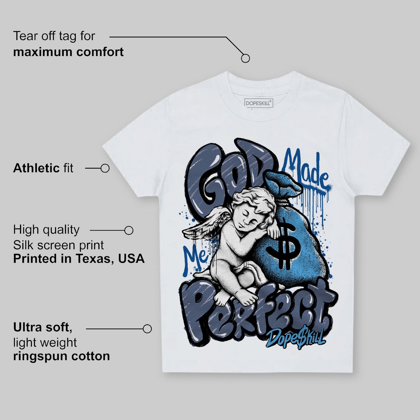 Diffused Blue 11s DopeSkill Toddler Kids T-shirt God Made Me Perfect Graphic