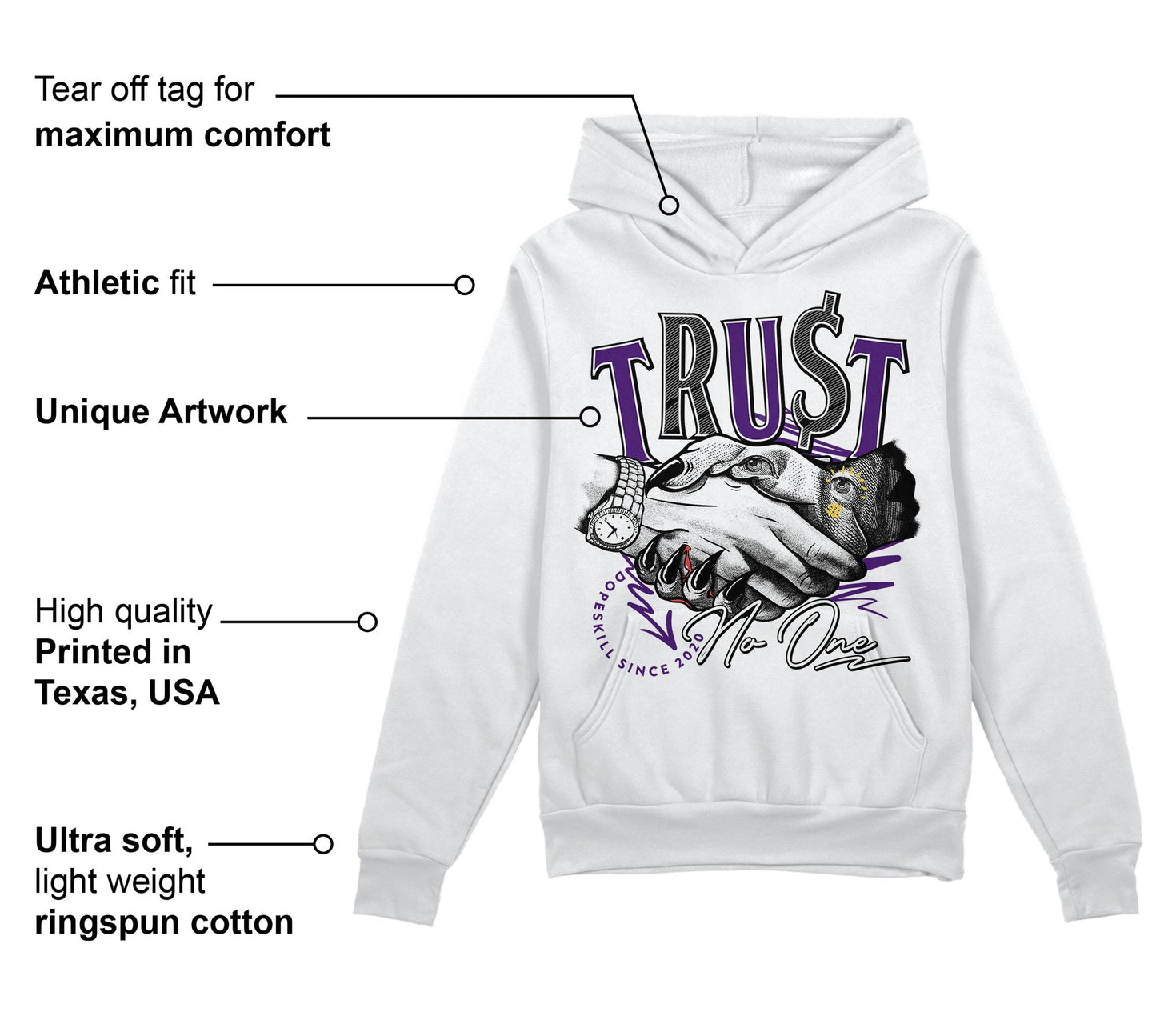 Field Purple 12s DopeSkill Hoodie Sweatshirt Trust No One Graphic