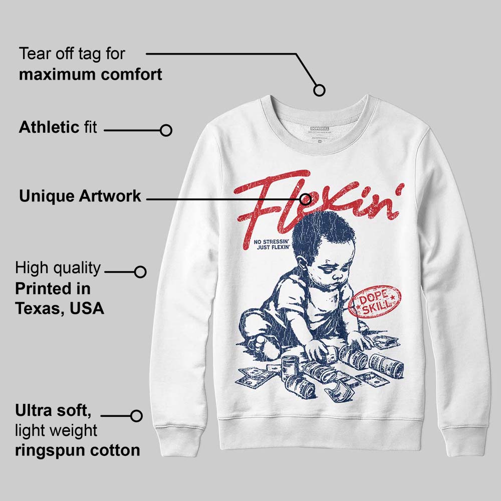 Summit White Navy 4s DopeSkill Sweatshirt Flexin' Graphic