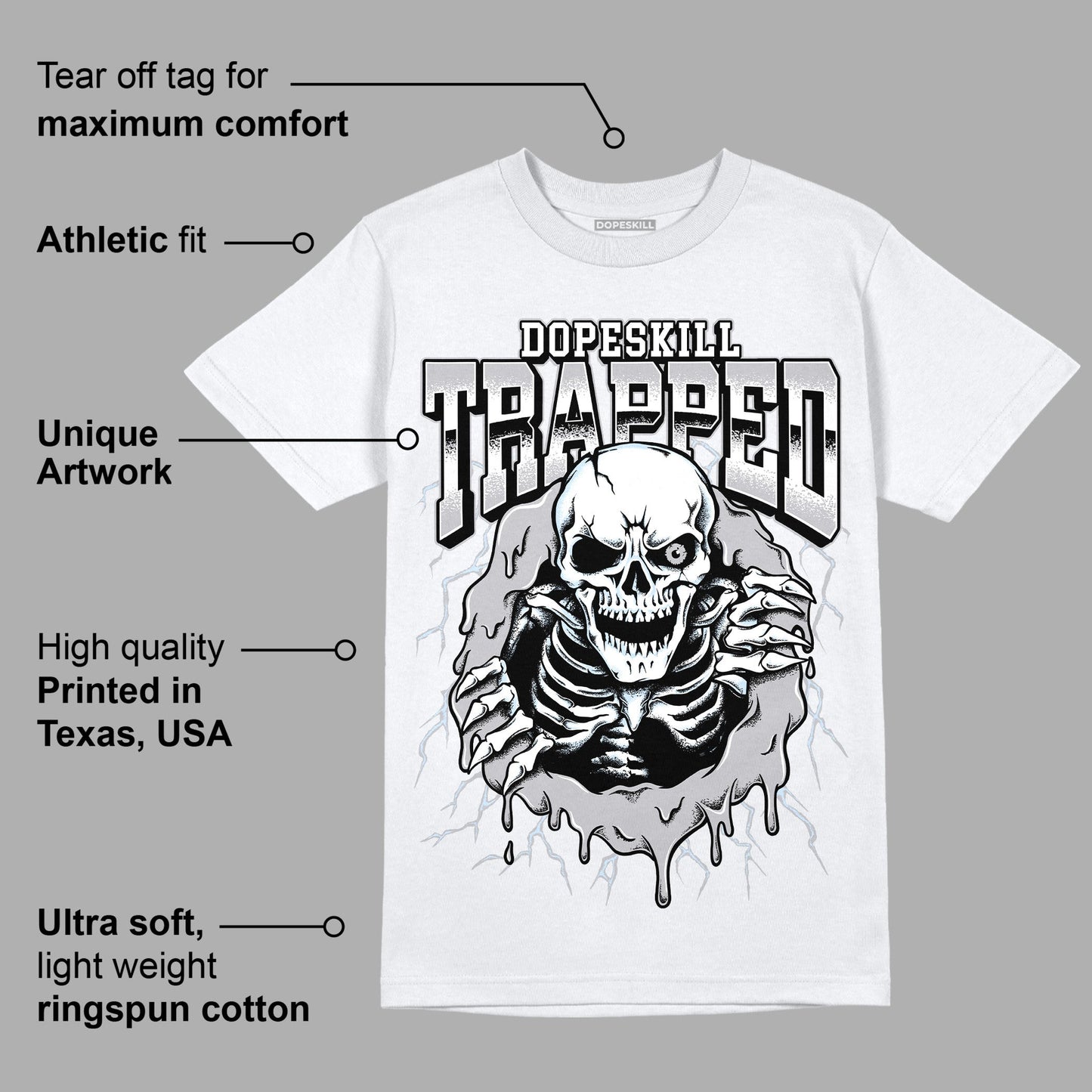 Cement Grey 11s DopeSkill T-Shirt Trapped Halloween Graphic