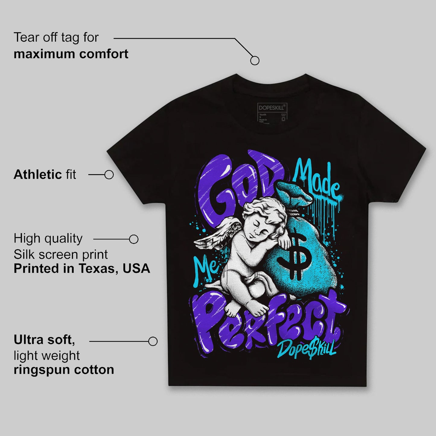 Aqua 6s DopeSkill Toddler Kids T-shirt God Made Me Perfect Graphic