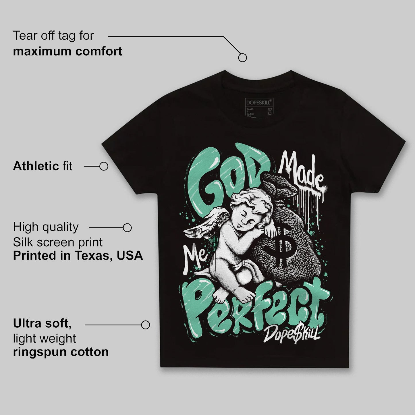 Green Glow 3s DopeSkill Toddler Kids T-shirt God Made Me Perfect Graphic