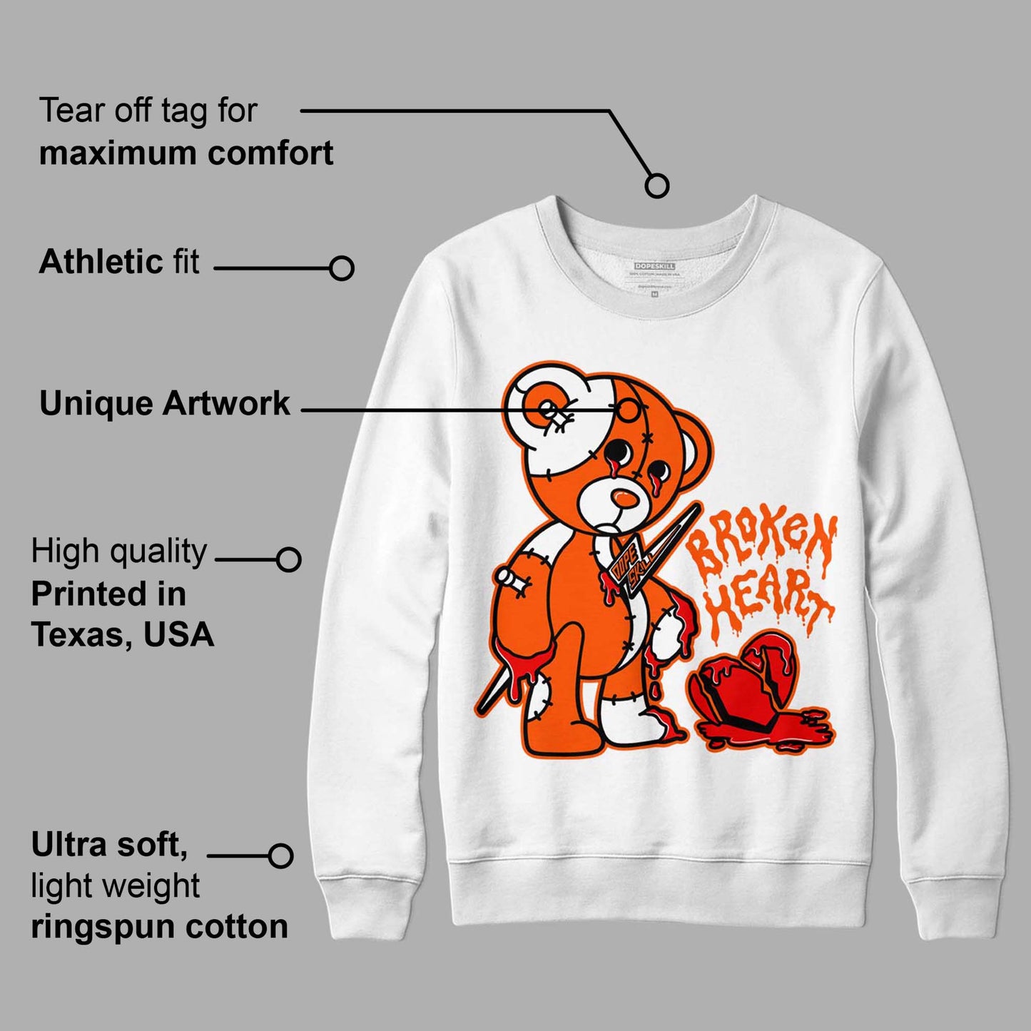 Orange Milk DopeSkill Sweatshirt Broken Heart Graphic
