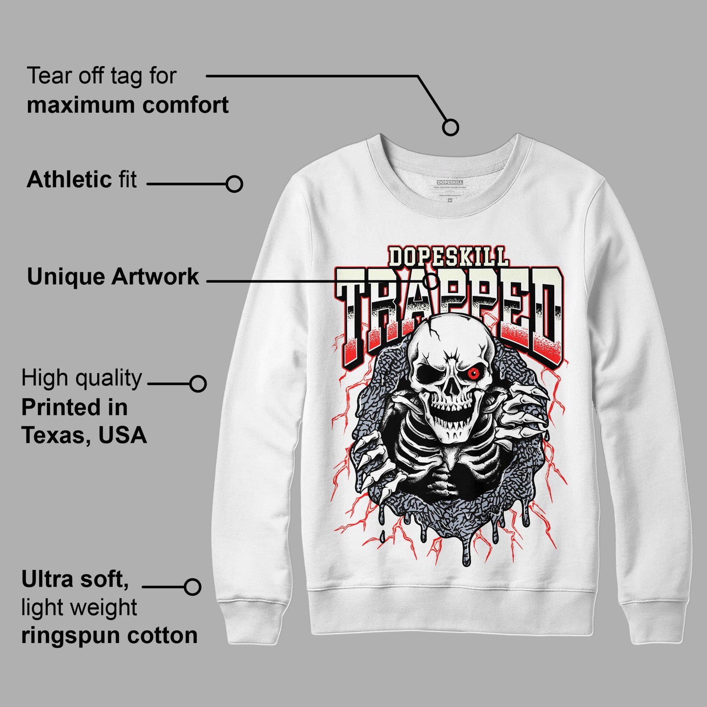 White Cement Reimagined 3s DopeSkill Sweatshirt Trapped Halloween Graphic