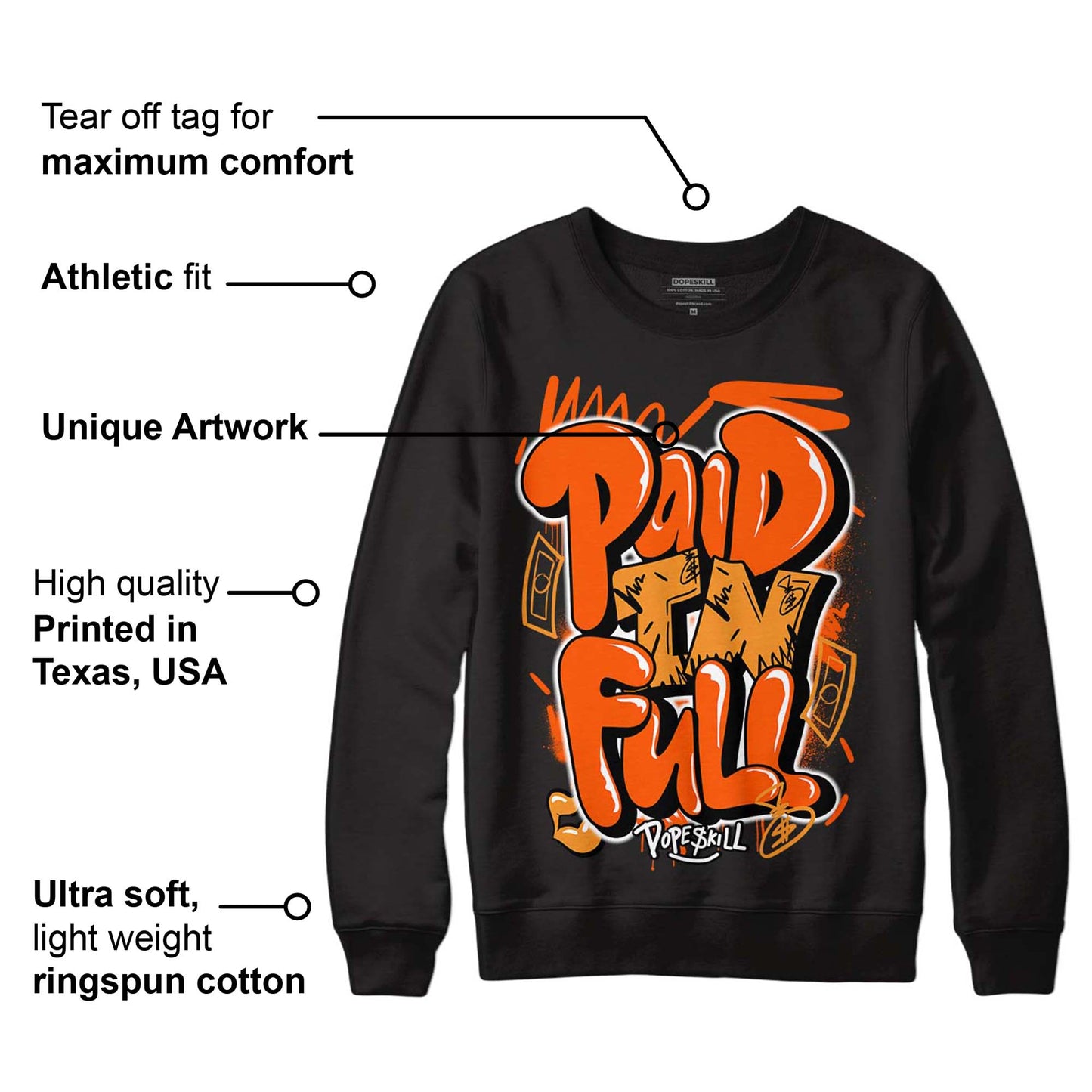 Brilliant Orange 12s DopeSkill Sweatshirt New Paid In Full Graphic