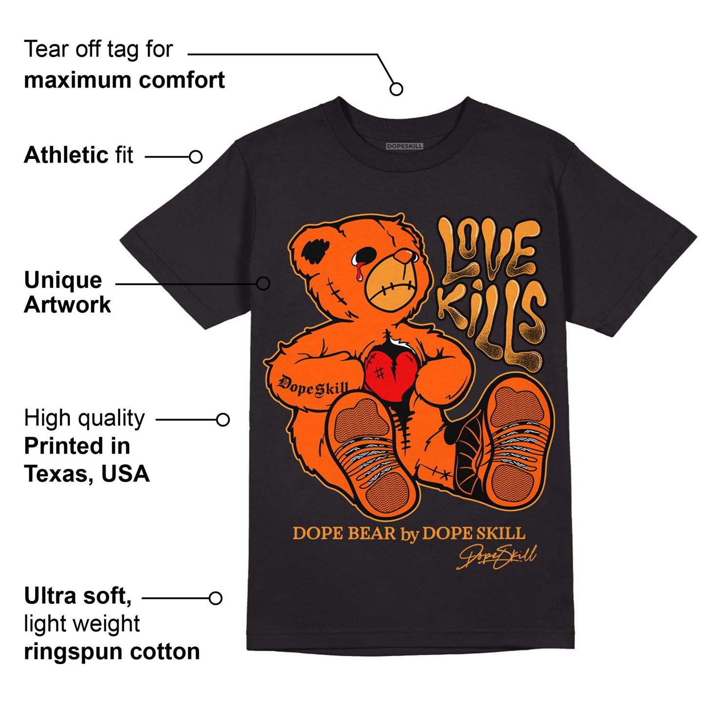 Brilliant Orange 12s DopeSkill T-Shirt Love Kills Graphic