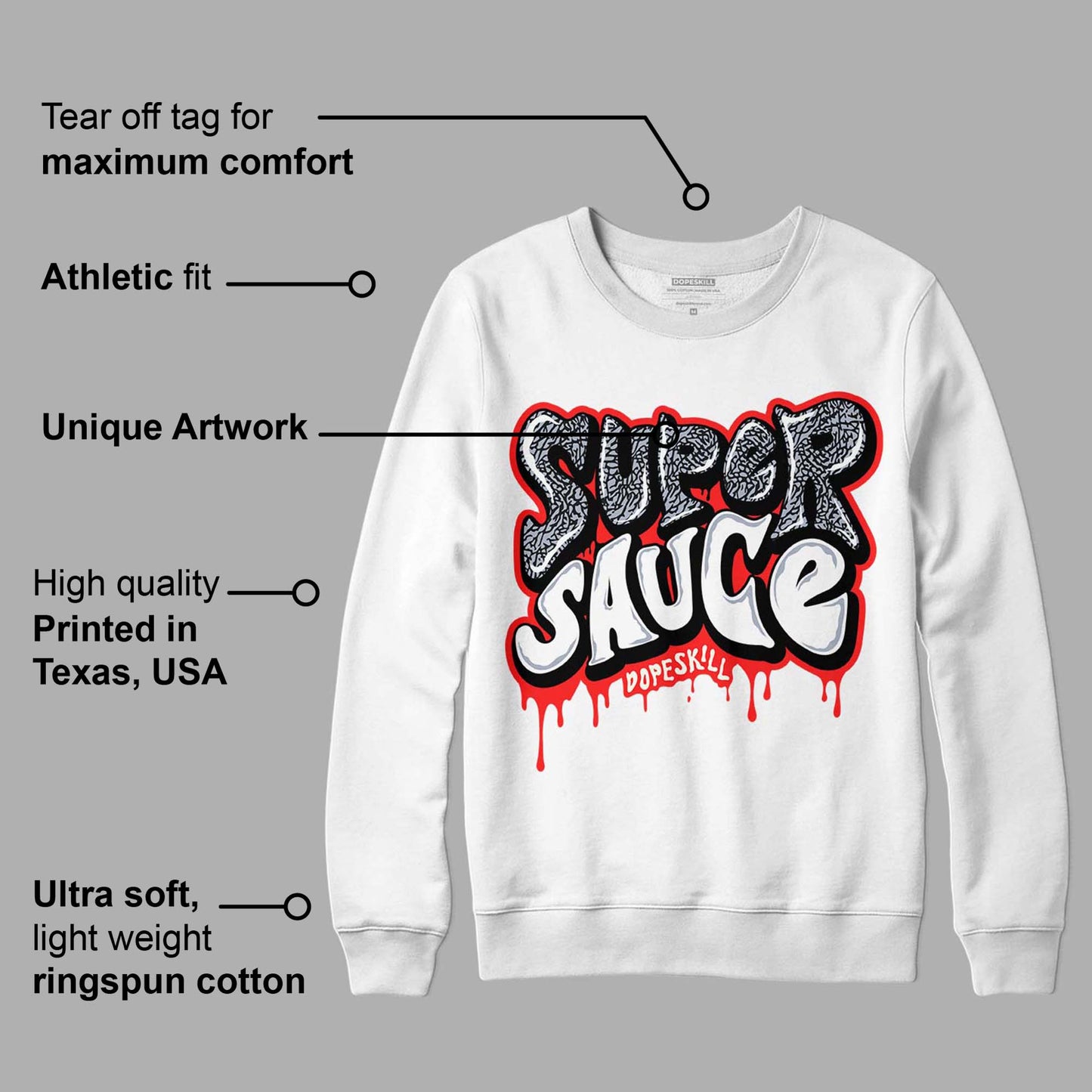 White Cement Reimagined 3s DopeSkill Sweatshirt Super Sauce Graphic