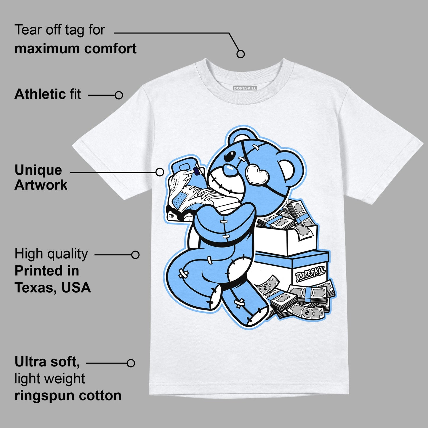 AJ 6 University Blue DopeSkill T-Shirt Bear Steals Sneaker Graphic