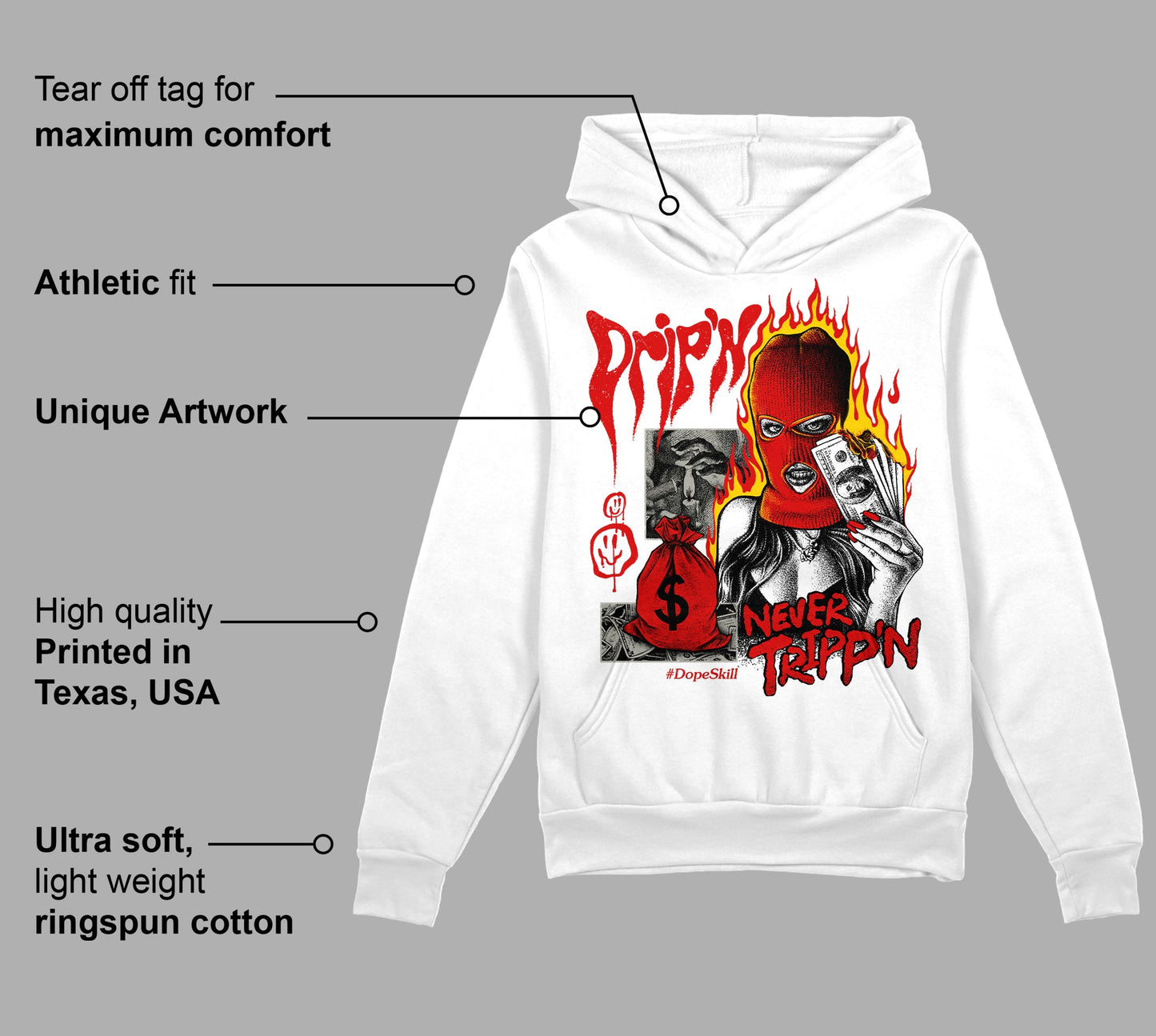 Fire Red 3s DopeSkill Hoodie Sweatshirt Drip'n Never Tripp'n Graphic
