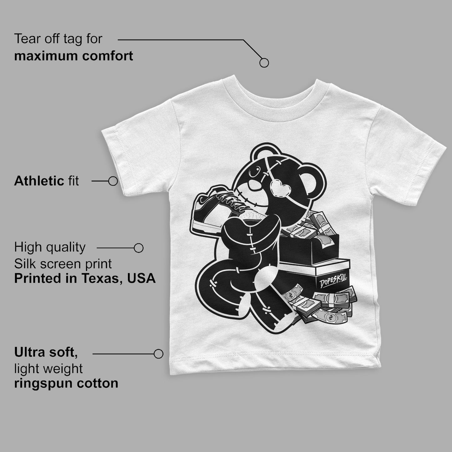 Panda White Black Dunk Low DopeSkill Toddler Kids T-shirt Bear Steals Sneaker Graphic