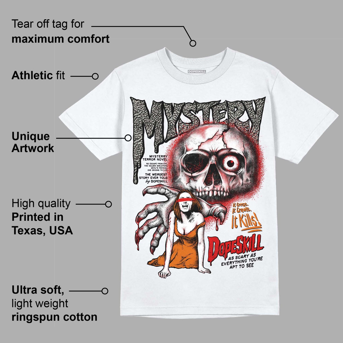 Fire Red 3s DopeSkill T-Shirt Mystery Ghostly Grasp Graphic
