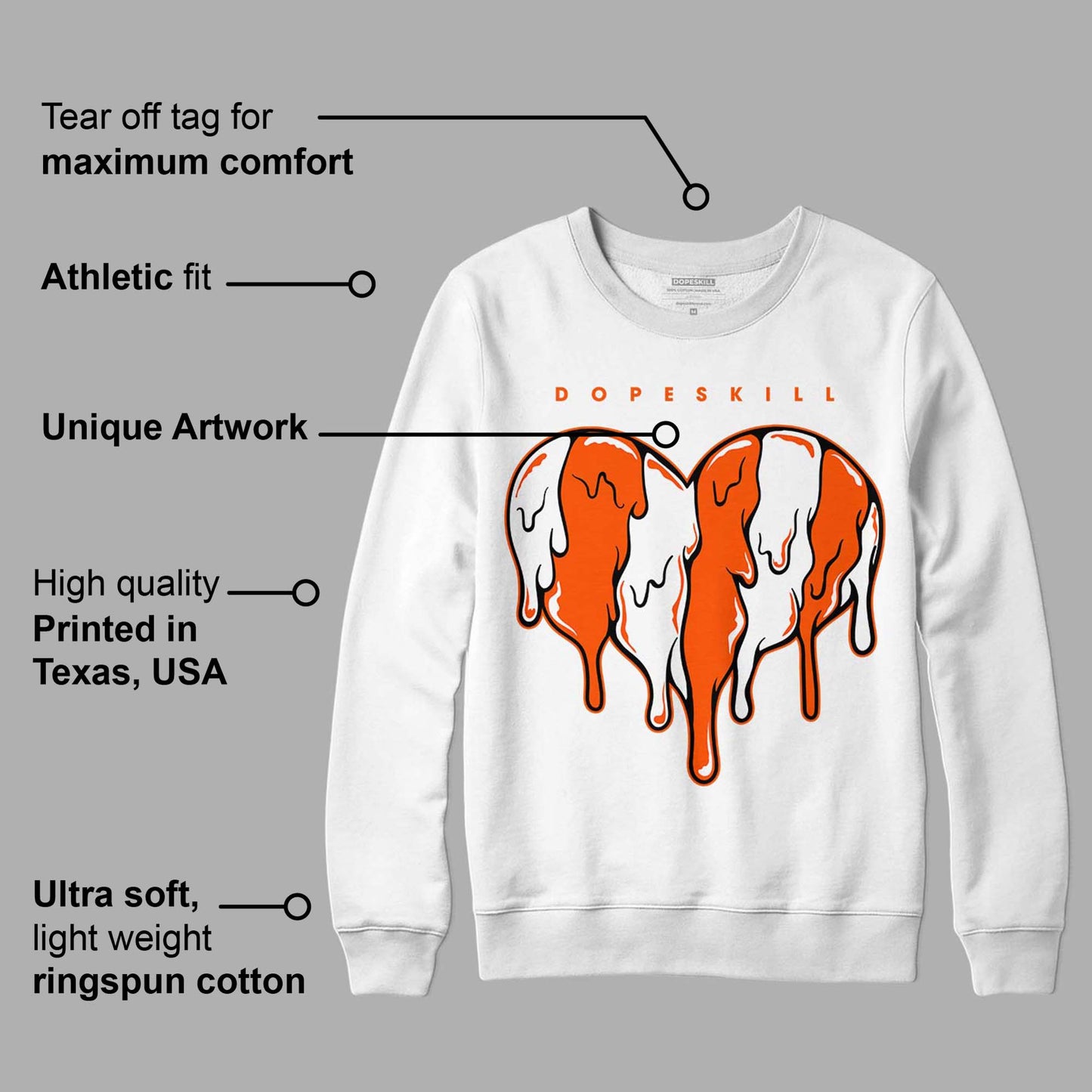 Orange Milk DopeSkill Sweatshirt Slime Drip Heart Graphic