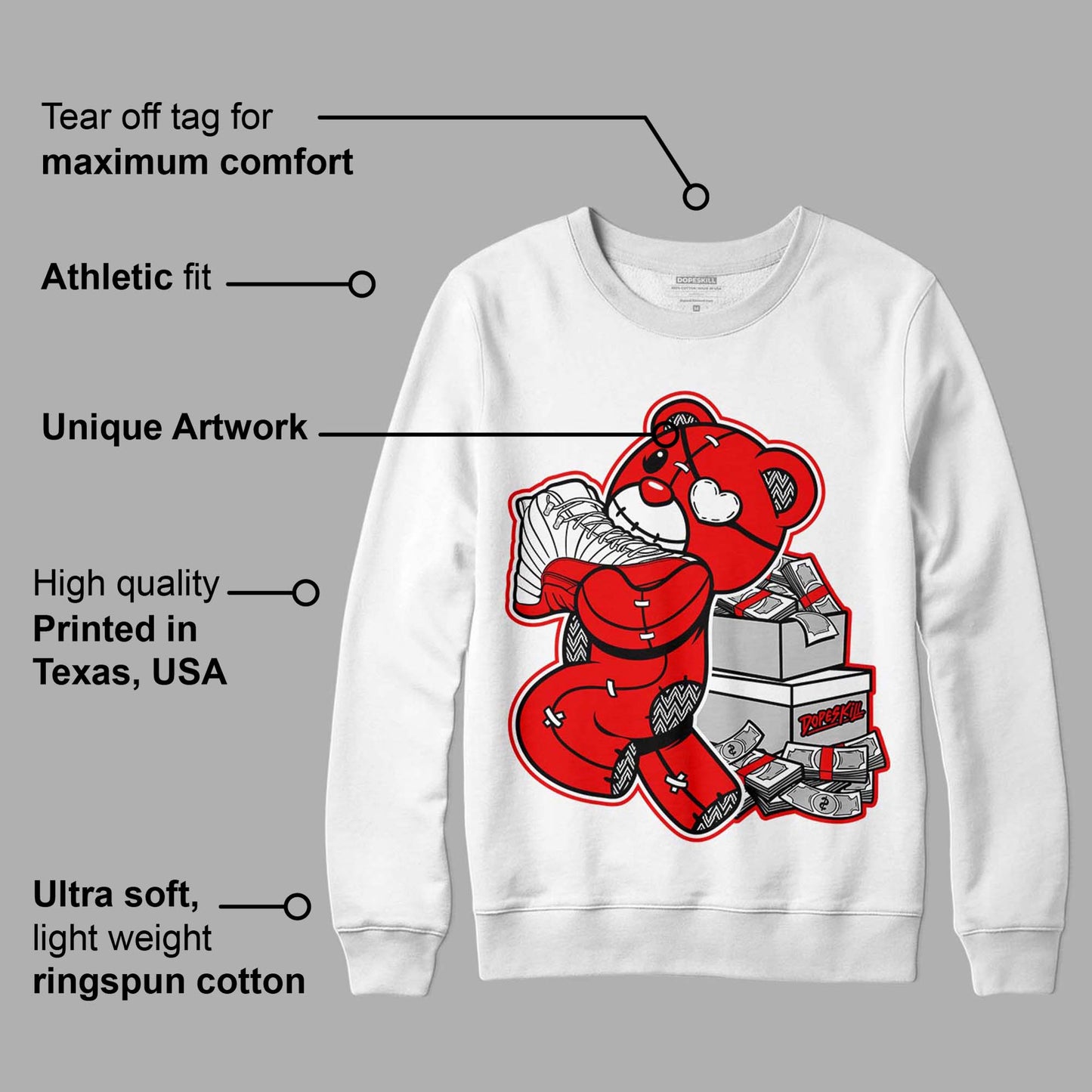Cherry 12s DopeSkill Sweatshirt Bear Steals Sneaker Graphic
