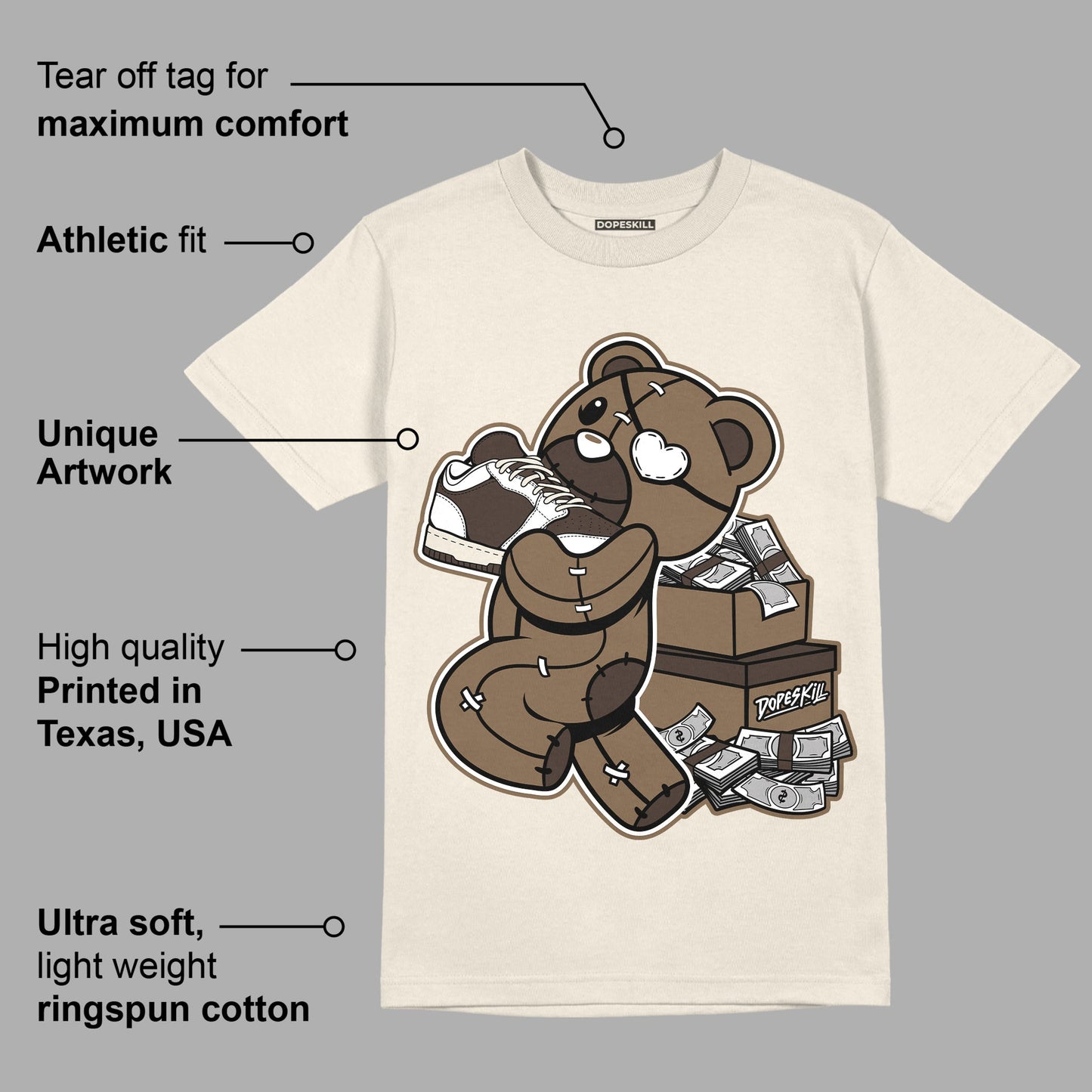 AJ 1 Low OG ‚ÄúReverse Mocha‚Äù DopeSkill Sail T-shirt Bear Steals Sneaker Graphic