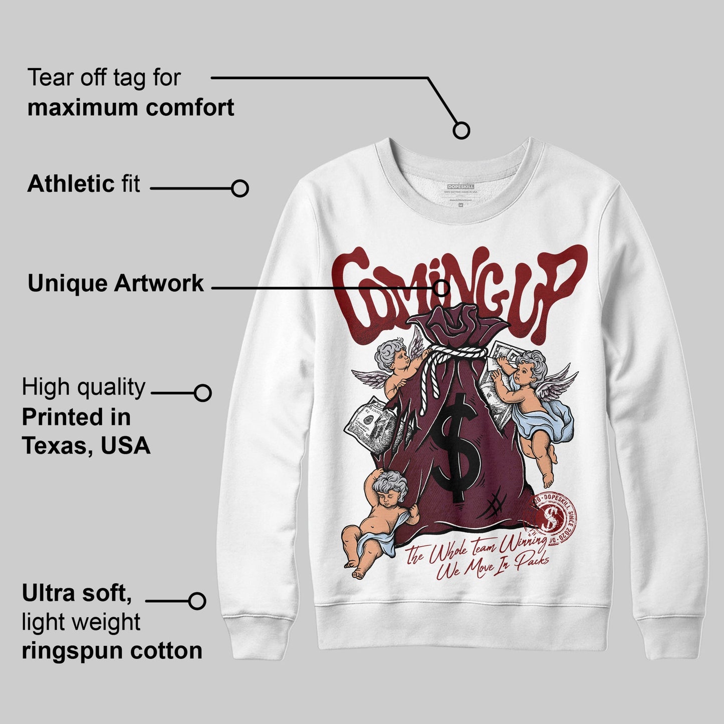 Burgundy 5s DopeSkill Sweatshirt Money Bag Coming Up Graphic