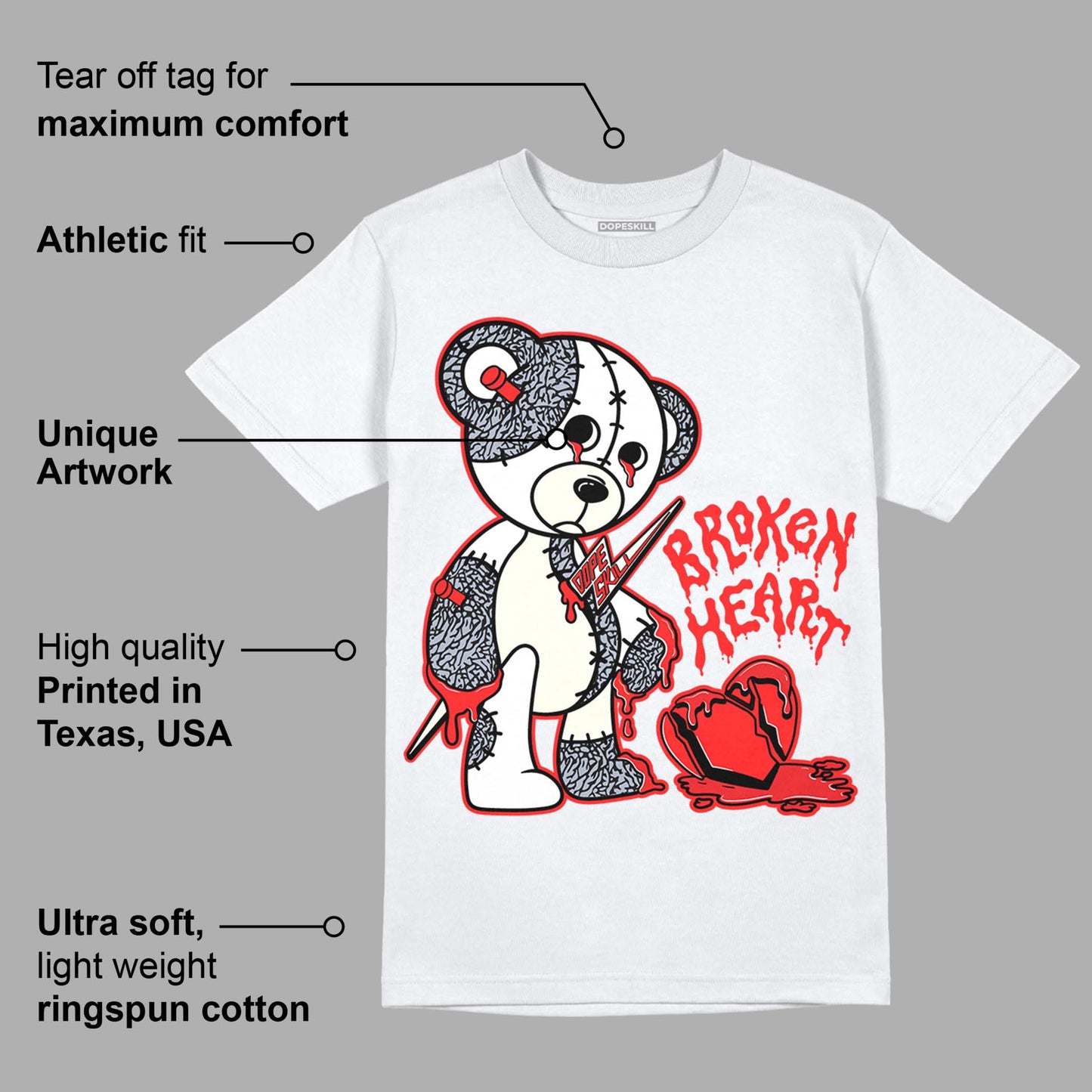 White Cement Reimagined 3s DopeSkill T-Shirt Broken Heart Graphic