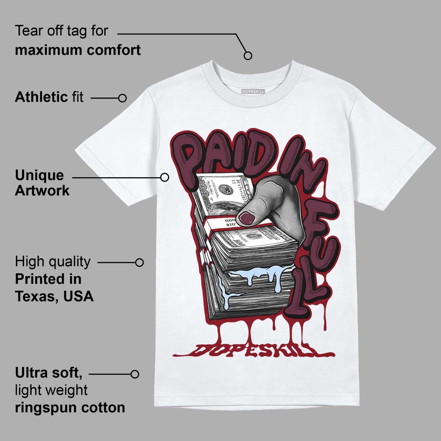 Burgundy 5s DopeSkill T-Shirt Paid In Full Graphic
